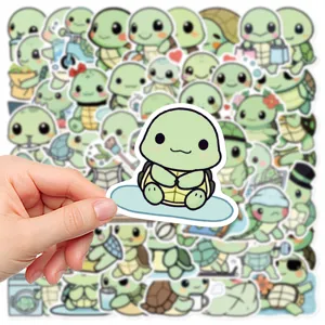 Cute cartoon turtle stickers, 50pcs waterproof PVC decals for laptop, phone case, and journal.
