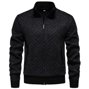 Chaqueta de punto para hombre cuello alzado cremallera informal manga larga cardigan