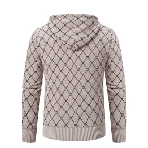 Gilet à capuche en tricot pour homme avec motif losange élégant et manteau pull décontracté.