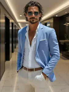 Stylish men's casual slim-fit blazer jacket, perfect for business casual and fashion wear.