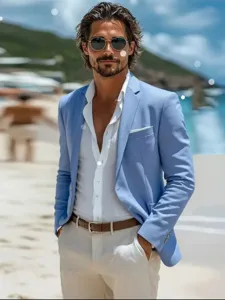 Men's casual slim fit suit jacket, stylish Italian style single blazer top for men daily wear.