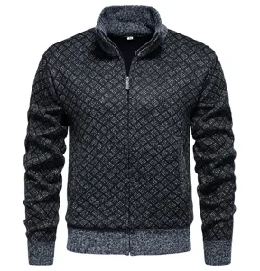 Cardigan jersey de hombre cuello alto casual manga larga slim fit chaqueta con cremallera rombos