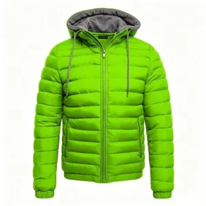 Men winter hooded zip puffer jacket casual warm padded coat outerwear for daily wear and style