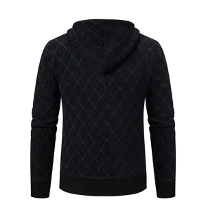 Cardigan à capuche en tricot pour homme avec motif losange élégant et ourlet côtelé d'automne.