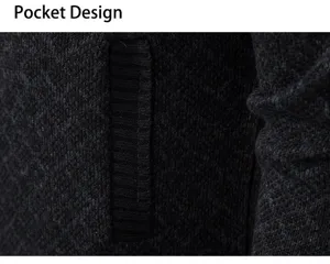 Vista detallada del diseño de bolsillo del suéter de punto gris oscuro, chaqueta casual.