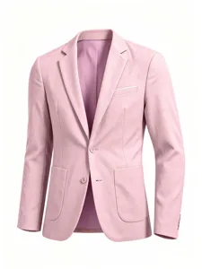 Men's stylish casual slim fit pink suit jacket, perfect for business and daily wear.