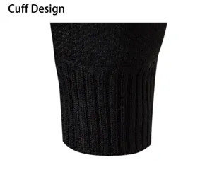 Men's casual jacket sweater clothing detail close-up black knitted rib cuff design.