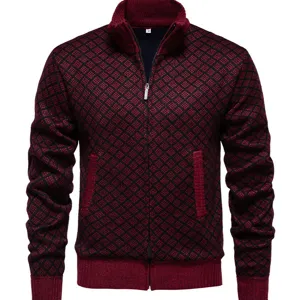 Cárdigan de punto con cuello alto y cremallera para hombre ajuste slim casual otoño
