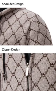 Cardigan pull en tricot à capuche pour homme, détail épaule et fermeture éclair métal.