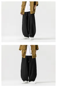 Vista dettagliata dei pantaloni casual larghi stile cinese da uomo, comodi pantaloni Tai Chi.