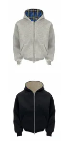 Oversized hoodie met rits en ruitjesvoering, dubbele rits casual jas voor heren en dames.