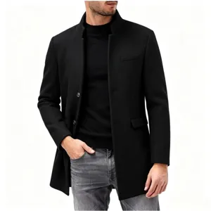 Andriko palto malliou xeimonas orthios giakas mesou mikou slim fit maouro moda