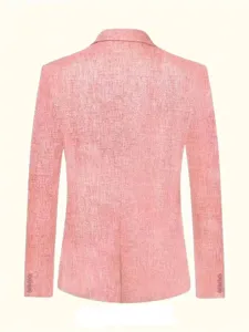 Men's pink cotton linen casual slim fit blazer jacket back view showing textured fabric.