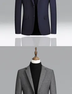 Men woolen suit jacket short trench coat outerwear detail view, autumn winter fashion style