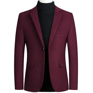 Detailoverzicht heren bordeauxrode wolmix blazer, klassieke revers, casual colbert.