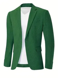 Mens green linen casual slim fit blazer jacket, stylish business suit top for men.