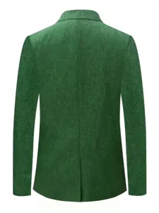 Men's cotton linen slim suit jacket back view detail, elegant casual business blazer top style.