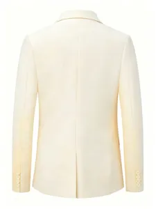 Men's casual slim fit blazer jacket in light beige, solid color back view design style.