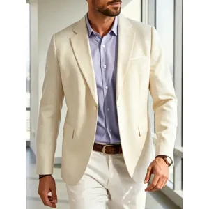 Men's Business Casual Cotton Linen Blazer Slim Fit Lightweight Breathable Solid Color Single Button Suit Jacket Coat