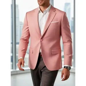 Men slim fit linen suit jacket business casual stylish single button blazer top apparel