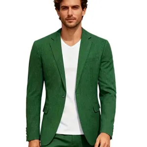 Men's cotton linen slim fit casual blazer jacket stylish business suit top front main view