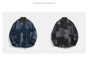 Chaqueta vaquera de retazos vintage para hombre cuello de pana estilo retro