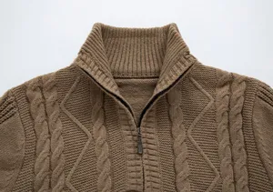 Pull homme casual col camionneur torsades unicolore mode automne hiver haut chaud chic
