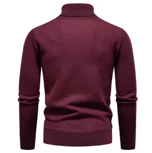 Men's turtleneck sweater casual long sleeve knitwear solid color winter warm pullover