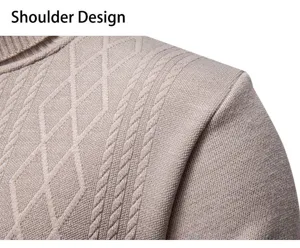 Men winter thick knit sweater shoulder detail, classic cable knit pattern, casual warm pullover.