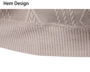 Men knit sweater detail view showing ribbed hem design, casual warm winter pullover.