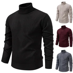 Men's Thick Knitted Sweater Crew Neck Casual Warm Pullover Fashion Diamond Twist Pattern Winter Knitwear For Young Men