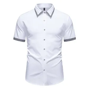 Camicia Uomo Estiva Casual Manica Corta con Collo e Polsini Fantasia Pied-de-Poule