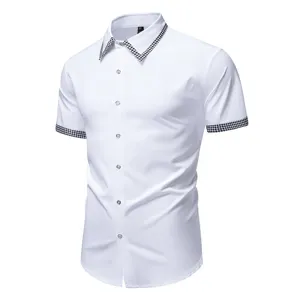 Camicia uomo manica corta casual bianco motivo pied de poule colletto estate moda