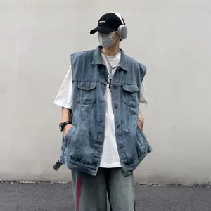 Herren Jeansweste lose ärmellose Freizeit Streetwear Workwear Jacke für Frühling Outdoor Alltag.