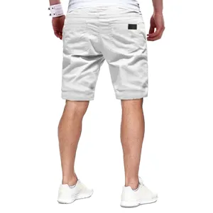Back view detail of casual white shorts for men, featuring comfortable loose fit and back pocket.