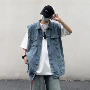 Herren lose ärmellose Jeansweste Streetwear Mode lässige coole Frühlingsjacke neu