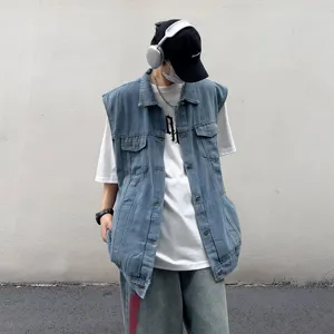 Herren lose Jeans Weste vintage ärmellos lässig Arbeitsjacke Frühling Streetwear Mode