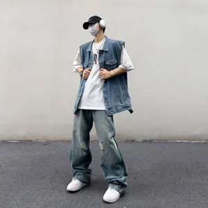 Herren Jeansweste Frühling neu lose ärmellose Jacke lässige Streetwear Mode Oberbekleidung