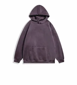 Sweat à capuche décontracté en suédine pour homme automne hiver streetwear violet