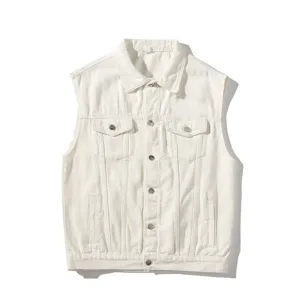 Herren Casual Jeansweste Locker Ärmellose Jacke Mehrere Taschen Einreihig Revers Cargo Weste Oberbekleidung Für Frühling Sommer