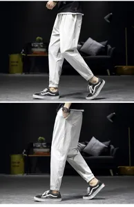 Men's casual linen harem pants loose fit jogger trousers stylish streetwear white spring