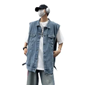 Herren Jeansweste lässig ärmellos Vintage Streetwear Frühling blau Arbeitsjacke Outwear.