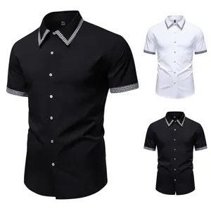 Camicia casual manica corta da uomo con collo pied-de-poule, moda estiva elegante.
