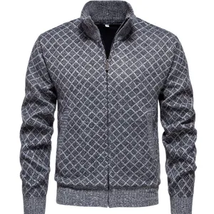 Cárdigan de Punto para Hombre Cuello Alto Cremallera Patrón Geométrico Chaqueta Otoño