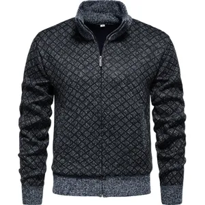 Cárdigan de punto para hombre con cuello alzado y cremallera, diseño geométrico.