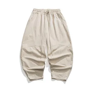 Pantaloni da uomo larghi in lino beige traspiranti pantaloni casual estivi yoga comodi