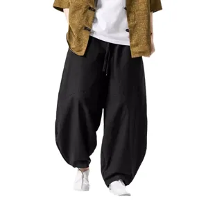 Pantaloni alla turca larghi stile cinese da uomo, comodi pantaloni da yoga e tai chi estivi.