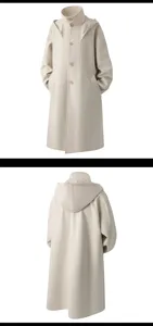 Detailed back view and hood design of the men's casual wool blend hooded winter overcoat.