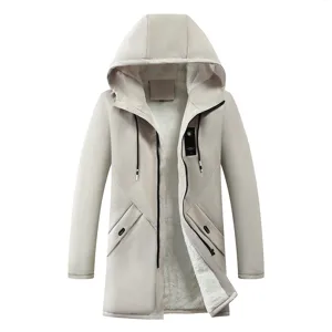 Men's Winter Sherpa Lined Hooded Padded Jacket Casual Mid-Length Windproof Polyester Warm Coat Outerwear Top For Outdoor Wear