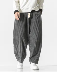 Men's corduroy harem pants casual loose straight trousers for daily winter warm wear